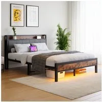 HOMERECOMMEND Metallbett mit 2 USB-Anschlüssen, LED Beleuchtung (1-tlg), Vintage Braun + Schwarz, 120x200cm