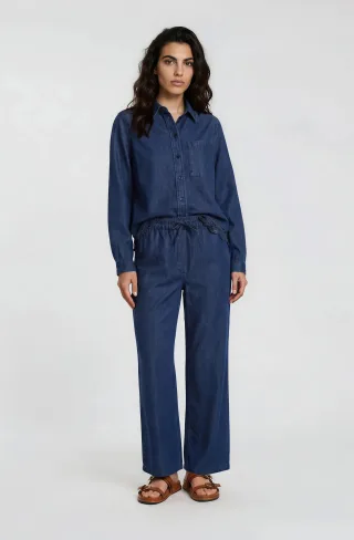 Milano Italy - Wideleg Pants elastic wb with drawstring dark denim - Gr. - 40