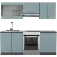 Vicco Küchenzeile R-Line, Blau-Grau/Anthrazit, 200 cm ohne Arbeitsplatte