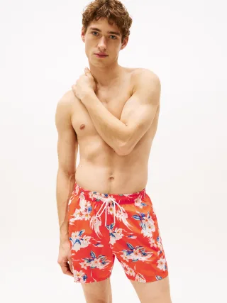 MEDIUM DRAWSTRING PRINT tropical floral brilliant orange - Gr. - M