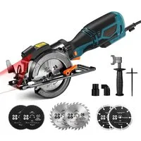 DOVAMAN Handkreissäge mit Laser, 710W 115mm, Metall-Zusatzgriff, 6 Sägeblätter, kabelgebunden