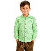 Isar-Trachten Trachtenhemd Kinder 'Malte' Hirschdesign 52913, Grün Kariert