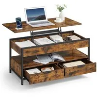VASAGLE Couchtisch Wohnzimmertisch, offenes Fach, aufklappbar, mit Stauraum (für Home Office, inkl. Zubehörpaket & Anleitung), höhenverstellbar, mit Schubladen, Industrial, 50 x 100 x (48-63) cm