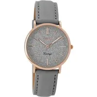 OOZOO Quarzuhr Vintage Damenuhr C8831 - IP-Rosé, Graues Lederband, 32 mm C8831
