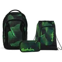Satch Schulranzen Schulrucksack-Set MATCH PLUS Seismic Green 3-teilig (3-teilig), Schulranzen, ergonomisch, 30 + 5 Liter, 4 Fächer