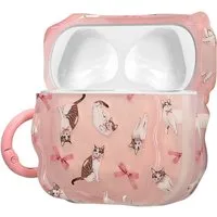 kwmobile Kopfhörer-Schutzhülle In-Ear Kopfhörer Case für Apple Airpods 4, Hülle mit Karabiner - Headphones Case - Katze mit Bänder Design