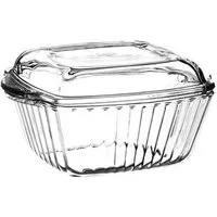 Pasabahce Auflaufform Auflaufform Borcam 2-Teilig Glasschale mit Glasdeckel, eckig, 1150 cc, Glas