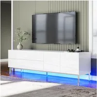 AMERLIFE Lowboard Hochglanz Weiß mit RGB LED, TV-Schrank 160x40x54,5 cm (1 St), für Fernseher bis 80 Zoll, verchromte Füße