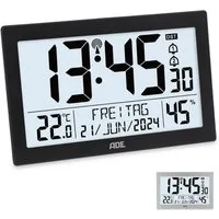 ADE Funktischuhr Digital extragroß, Tischuhr & Wanduhr mit Beleuchtung, Thermometer Funkuhr mit Hygrometer & Datum, ideal für Senioren, inkl. Batterien