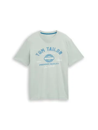 Tom Tailor - T-Shirt mit Logo-Print soft greyish green - Gr. - XXL