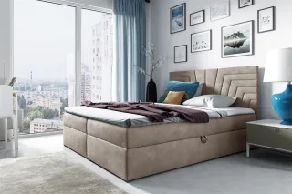 Boxspringbett Schlafzimmerbett 160x220cm LAZARO Nr.4 Ecru inkl. Bettkasten