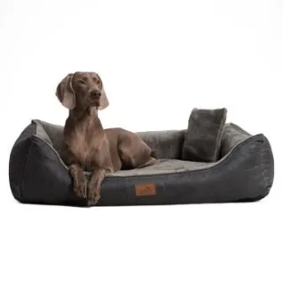 Tierlando FLOYD - Ultraweiches orthopädisches Hundebett High-Tech-Velours und Plüsch VISCO schwarz/ graphit 1,2 m, 25 cm, 85 cm