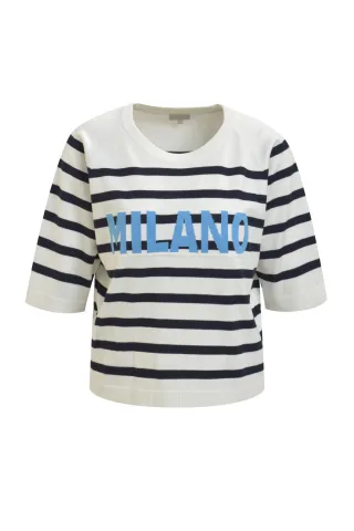 Milano Italy - oversize pullover with 1/2 raglan sleeves navy print - Gr. - S