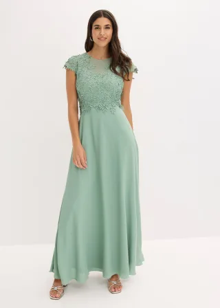 bonprix Midikleid aus zartem Tüll mit Spitze, grün, Gr.40, Romantisch und feminin: Cocktailkleid in Midi-Länge aus zartem Tüll mit Spitze