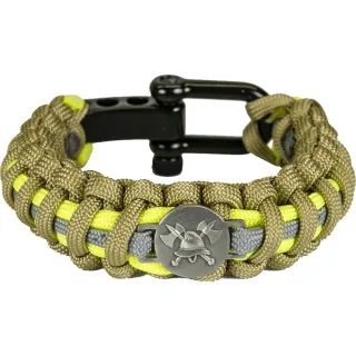 Feuerwehr-Armband | Feuerwehrstore | Paracord | sandfarben-leuchtgelb-silber | Feuerwehr-Metallemblem | 3-stufig verstellbar | Schraubverbindungsstück L (17-18cm)