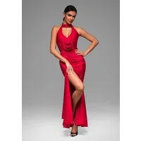 OMBRE Abendkleid Elegantes Maxikleid mit Rosendetail und Schlitz Hoher Beinschlitz