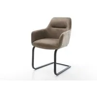 DELIFE Polsterstuhl Pejo-Flex, Freischwinger flach Schwarz Mikrofaser Taupe Vintage Taschenfederkern