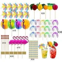 MOPUEA Cocktail-Set Cocktail Deko Schirmchen Strohhalme Party Zubehör, (Bunte Cocktail Dekoration aus Holz und Papier, 150-tlg., Praktisches Party-Accessoire für Getränke, Desserts und Snacks), Nachhaltig, wiederverwendbar, ideal für Bar, Café oder p