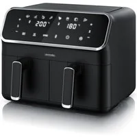 Arendo Heißluftfritteuse XXL Doppelkammer Airfryer 8L, Dual Zone, Backofen, Edelstahl, 2700 W, mit Zubehör, 2 kleine Kammern, Umluftsystem, fettarmes gesundes Kochen