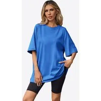 Imily Bela T-Shirt Damen Lockeres Raglanärmel mit Seitenschlitzen und Rundhalsausschnitt (Packung, 1-tlg., 1per-Pack) Halbarm in Unifarbe