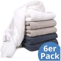 Makian Stoffwindeln Graphit / Beige / Weiß, Mullwindeln Mulltücher 6 Stück 80x80 cm Spucktücher 100 % Baumwolle