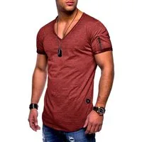 SOULSTAR T-Shirt BHKNINW Herren Basic Kurzarm V-Neck Oversized Shirt V-Ausschnitt Zipper