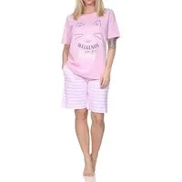 Normann Pyjama Normann Damen kurzarm Schlafanzug in Katzen Optik – auch in Übergröße