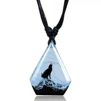 viva-adorno Kette mit Anhänger Wolf Halskette Epoxy Holz Anhänger Surferkette Wolfskette, Surfer Kette Länge verstellbar