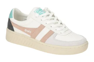 Gola Damen Sneaker GrandSlam Trident CLA415ZK Wei?/Rosa/Grau - Flache Plateau...