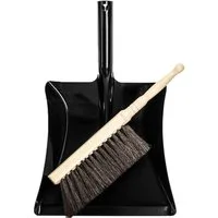 Landshop24 Kehrgarnitur Kehrset Handfeger Rosshaar + Kehrschaufel Metall schwarz, Fliesen, Laminat, Beton, Pflaster, Vinylboden, Linoleum, (Komplett-Set, 2-tlg., 2-tlg), verantwortungsvoll, keinPlastik