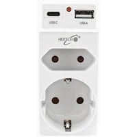 HEITECH 2-fach Steckdosenadapter mit 1 USB und 1 USB Type-C Ladeanschlüssen Mehrfachsteckdose