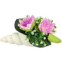 Kunstblume Lotus in Muschel-Topf, I.GE.A., Höhe 17 cm, Künstliche Seerosen-Arrangement in Muschel - Wasserlilien mit Blüten