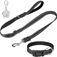 LA CUTE Hundeleine Hundehalsband & Leine Set reflektierend, gepolstert, verstellbar, (Hundehalsband & Leine Set für kleine, mittelgroße & große Hunde, Hundehalsband & Leine Set, gepolstert, verstellbar, reflektierend), Reflektierendes Hundehalsband &
