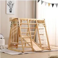 HOME DELUXE Klettergerüst Indoor Spielturm LIO, (inkl. Schaukel, Rutsche, Kletternetz & Leiter), 8 in 1 Kletterturm I Spielzimmer, Kinderzimmer