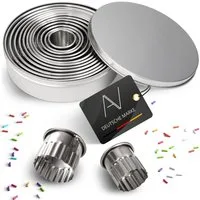 AVANA Ausstechform gewellt Ausstecher Ringe Keksformen Cookie Cutter Set Rund Plätzchen, Edelstahl, (12 Stück), Ausstechformen mit Aufbewahrungsbox