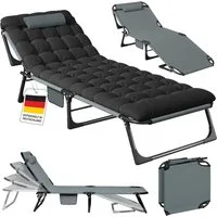 STEELSØN Gartenliege Nysaris klappbare Sonnenliege mit Polsterauflage, grau/schwarz, 1 St., Outdoor-Liegestuhl wetterfest, platzsparende Campingliege