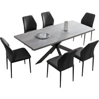 Jiexi Esstisch Tisch-und Stuhlset, Ausziehbarer Esstisch (130–170 cm) mit 4-6 Stühlen, ausziehbarer, hohe Härte, für 6 Personen