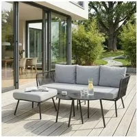 CARO-Möbel Gartenlounge-Set MYKONOS, (4-tlg), Outdoor Dreisitzer Sofa mit Beistelltisch Balkonmöbel Set schwarz/grau