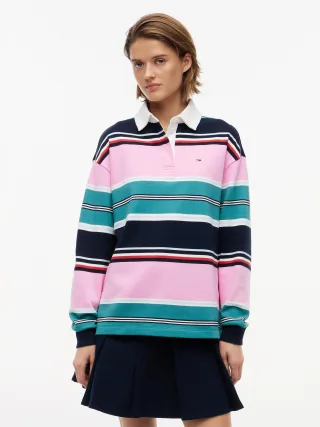 Tommy Jeans (PVH Group) - TJW RLX MULTI STRIPE RUGBY EXT Pink Daisy/Multi Stripe - Gr. - L