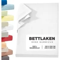 Carpe Sonno Betttuch Linon Haustuch Bettlaken ohne Gummizug Baumwolle Leintuch Laken Decke, Baumwolle, Gummizug: ohne, (1 Stück), Überwurf Bett Sofa Sessel Couch leichte Sommer Bettdecke Weiß 150x250