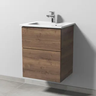Sanipa 3way Keramik-Set Venticello Keramik-Waschtisch und Unterbau mit 2 Auszügen, Eiche-Tabak SM32050