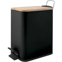 spirella Kosmetikeimer ERIK Bambus, Treteimer mit Softclose-Absenkautomatik, Anti-Fingerprint-Beschichtung, eleganter Materialmix Stahl matt / Bambus, herausnehmbarer Inneneimer, innovatives Design, besonders schmale Form, 5L, schwarz matt