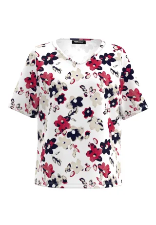 FRANK WALDER - T-Shirt NOS mit V-Ausschnitt cranberry/ink/ecru - Gr. - 40