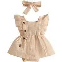 Lapastyle Strampler Babykleidung für Mädchen, ärmelloser strampler mit Rüschen, Stirnband (Set, 2-tlg) Lässige Sommerkleidung in Unifarben, Krabbelkleidung für Neugeborene