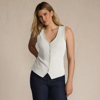 Ärmellose Feinstrick-Weste für Damen, Damen, size: regular, Elfenbein, Elasthan/Viskose/Polyester-Mischung, by Lands' End