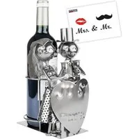 BRUBAKER Weinflaschenhalter Just Married - Metall Flaschenhalter Hochzeit, (Deko Figur Hochzeitspaar, 1-St., Flaschenständer mit Geschenkkarte), Wein Geschenk für Brautpaare oder Hochzeitstag
