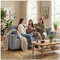 HOMCOM Sofa 2 Kissen Loungesofa, Bequemes Loungesofa 3 Teile, Cordstoff, Taschenfederkern, breite Armlehnen