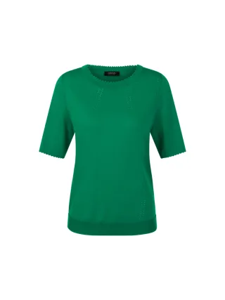 Marc Cain Glam - Kurzarm Pullover mit Ajour-Details pepper green - Gr. - 36
