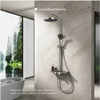 HOMELODY Duschsystem Regendusche Stangenbrause-Set 400 mm Ablage 5 Modi, höhenverstellbar, 95 mm Wasserfallauslauf, verchromt