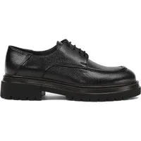Celal Gültekin Plateau Schnürschuh Profilsohle Apron-Naht Herren Schnürschuh Narbenleder, Echtleder-Futter & Decksohle, Schwarz, 43